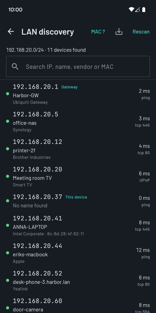 LAN discovery listing devices with names and makers